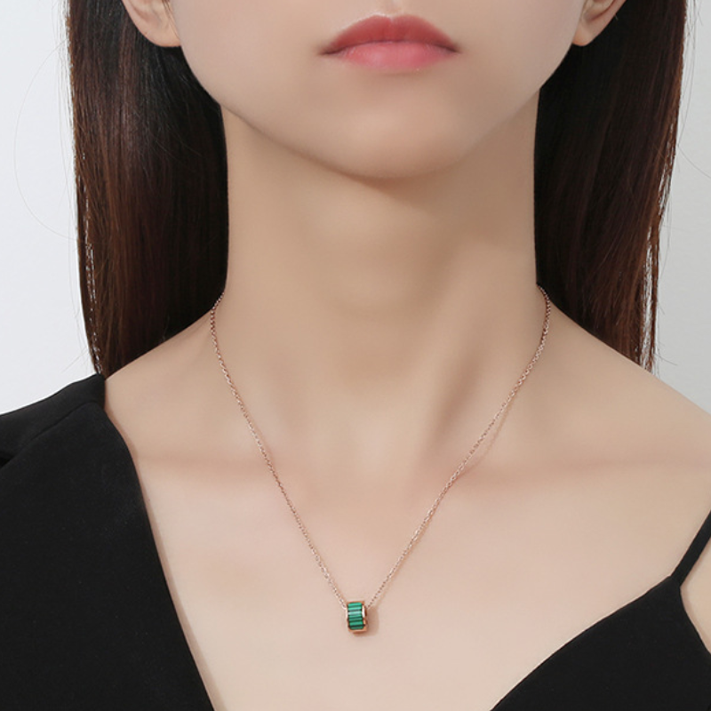 Rose Gold Malachite Barrel Slider Necklace