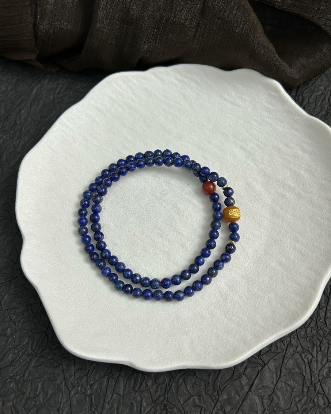 The Midnight Mantra Wrap — Lapis Lazuli, Beeswax Amber, South Red Agate & 925 Silver