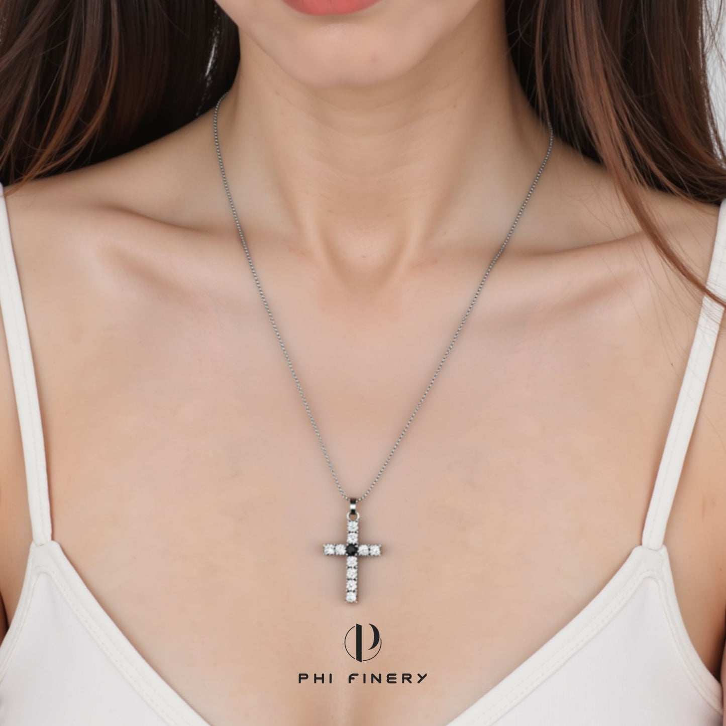 Black Center Pavé Cross Pendant Necklace