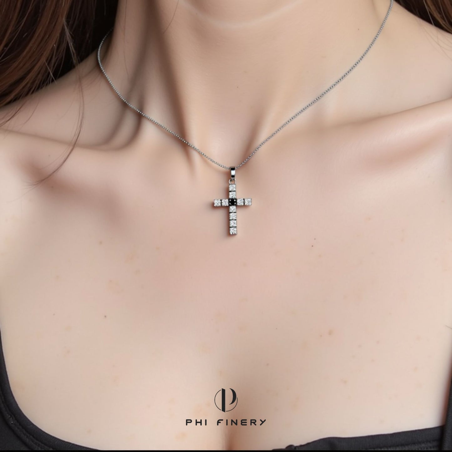 Black Center Pavé Cross Pendant Necklace