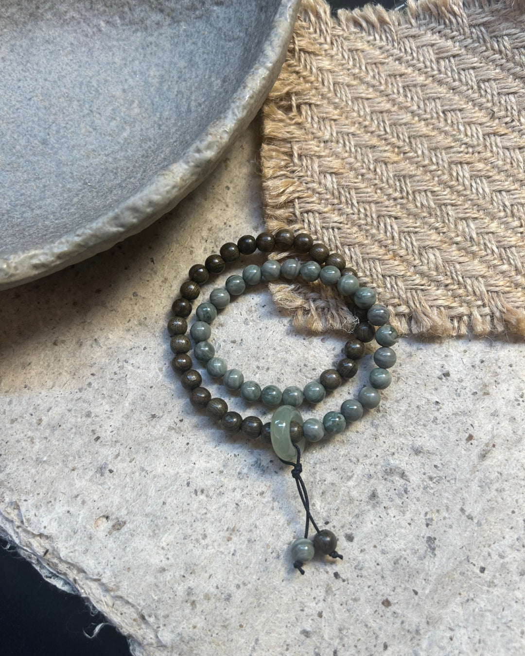 Dawn over the Green Hills Bracelet – Sandalwood, Mapstone & Hetian Jade