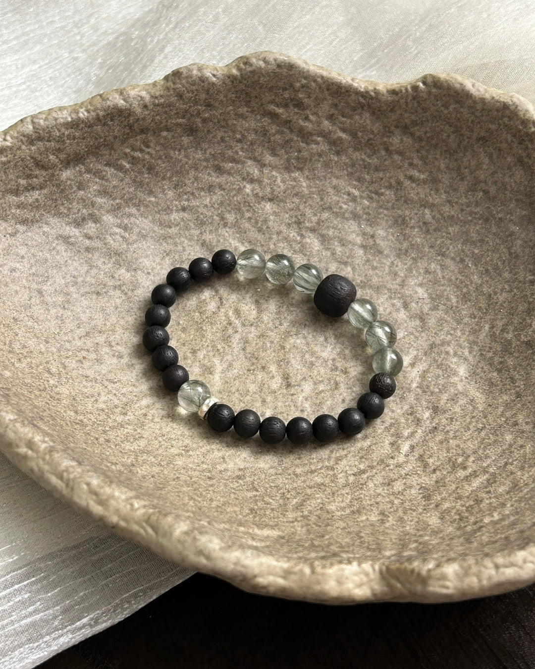 Serendipitous Harmony — Green Rutilated Quartz & Agarwood Bracelet