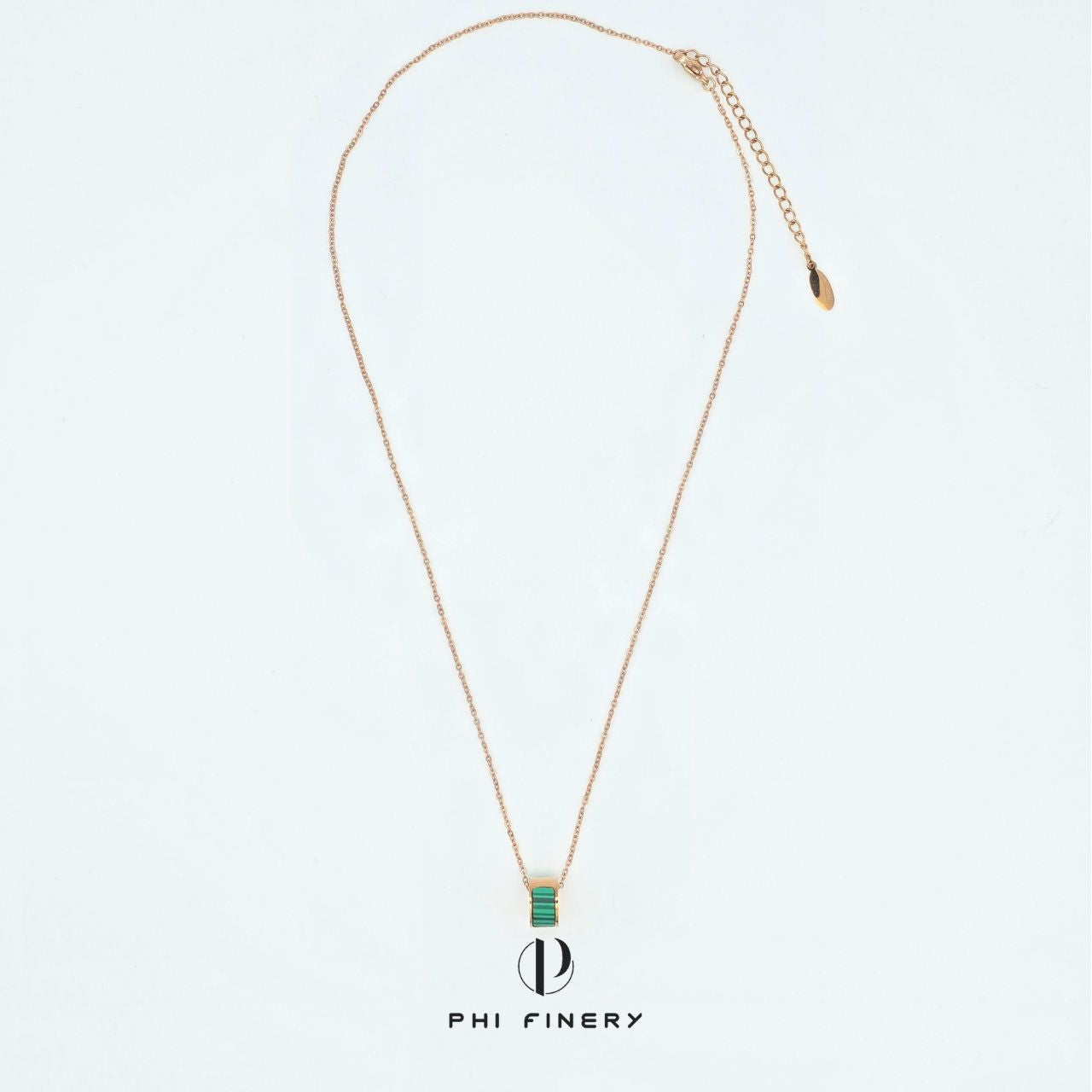 Rose Gold Malachite Barrel Slider Necklace