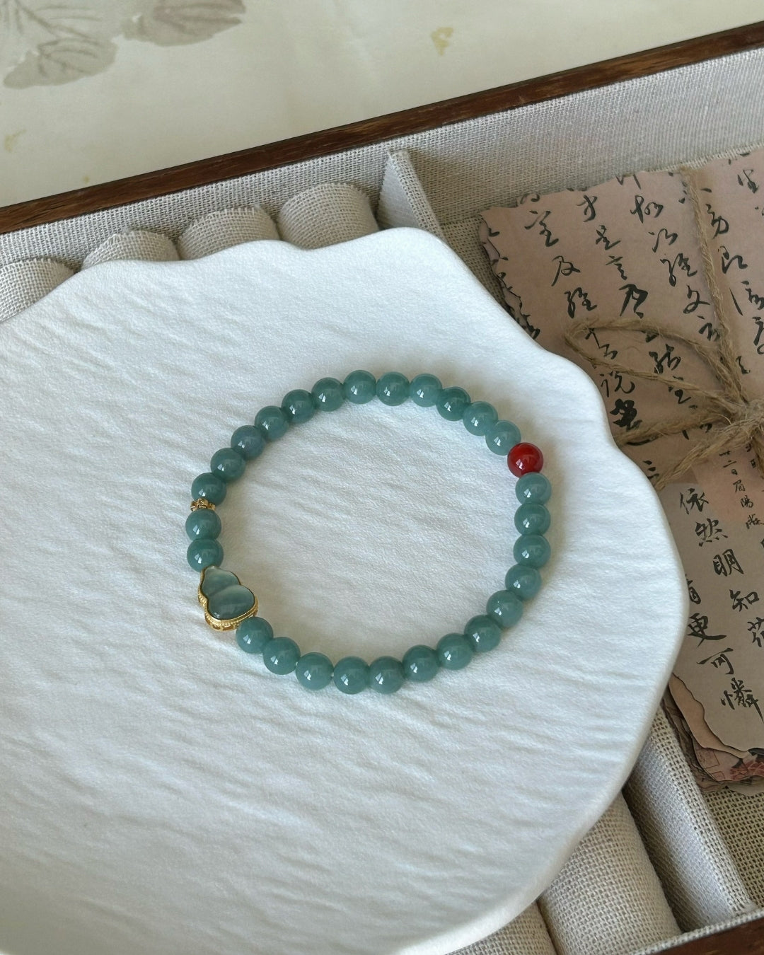 The Prosperity Hulu Bracelet — Blue Water Jadeite, South Red Agate & 925 Silver
