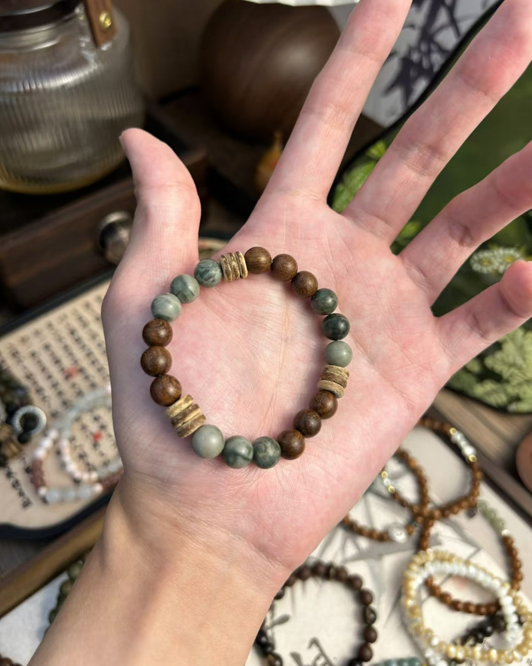 Forest Bracelet – Rosewood, Natural Stone & Coconut Shell