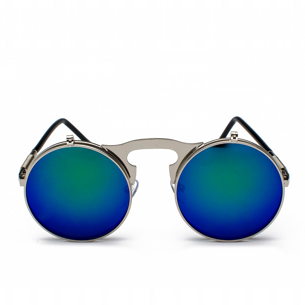 Steampunk Flip - Up - Silver Frame Green Reflective C6 - PhiFinery