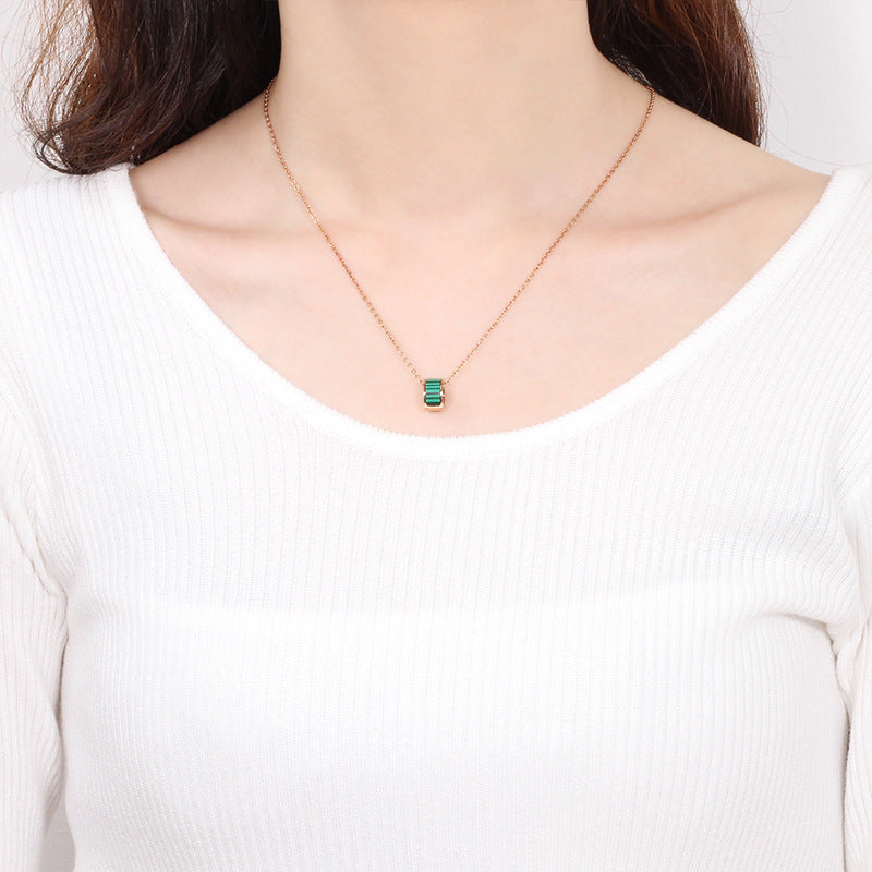 Rose Gold Malachite Barrel Slider Necklace