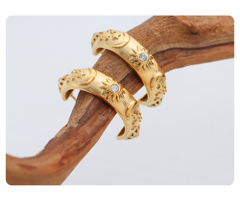 Celestial Bloom Engraved Bangle & Hoop Earrings — Gold or Silver Plated