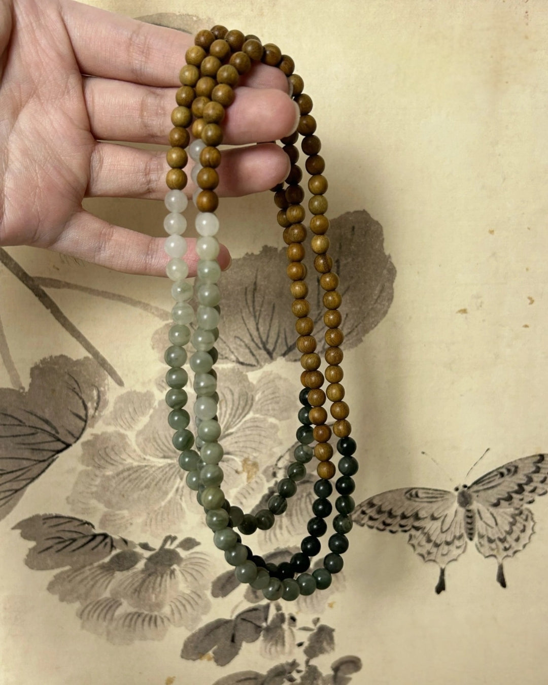 Double‑Ring Green Sandalwood & Natural Stone Bracelet | Unisex Stack