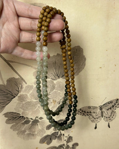 Double‑Ring Green Sandalwood & Natural Stone Bracelet | Unisex Stack