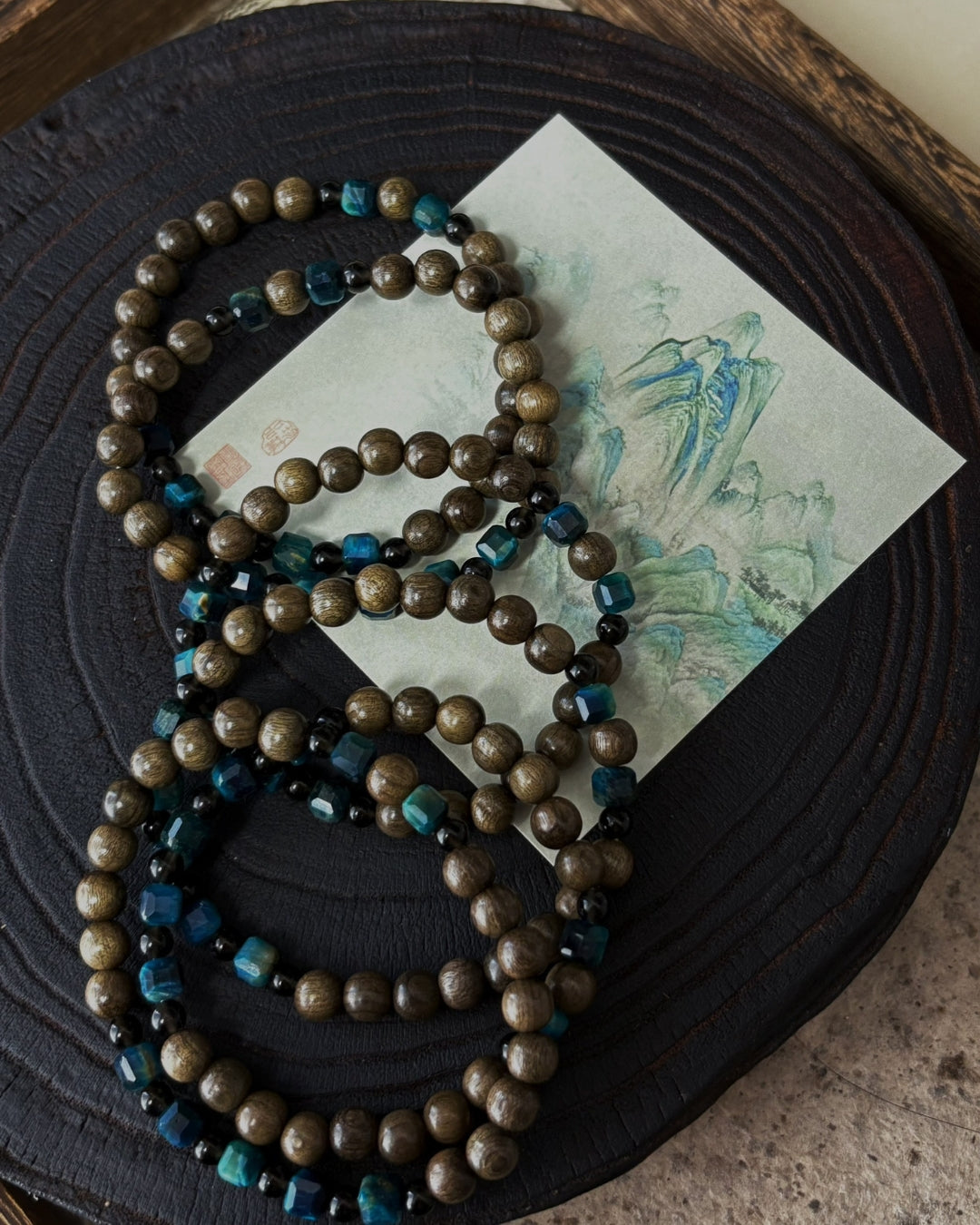Blue Tiger Eye & Burmese Wood Bracelet | Unisex Stack