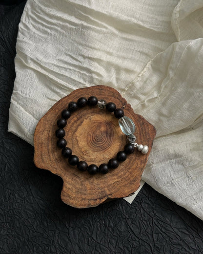 Mountain and River Cloud Shadows — Rosewood, Green Crystal & Silver Bracelet