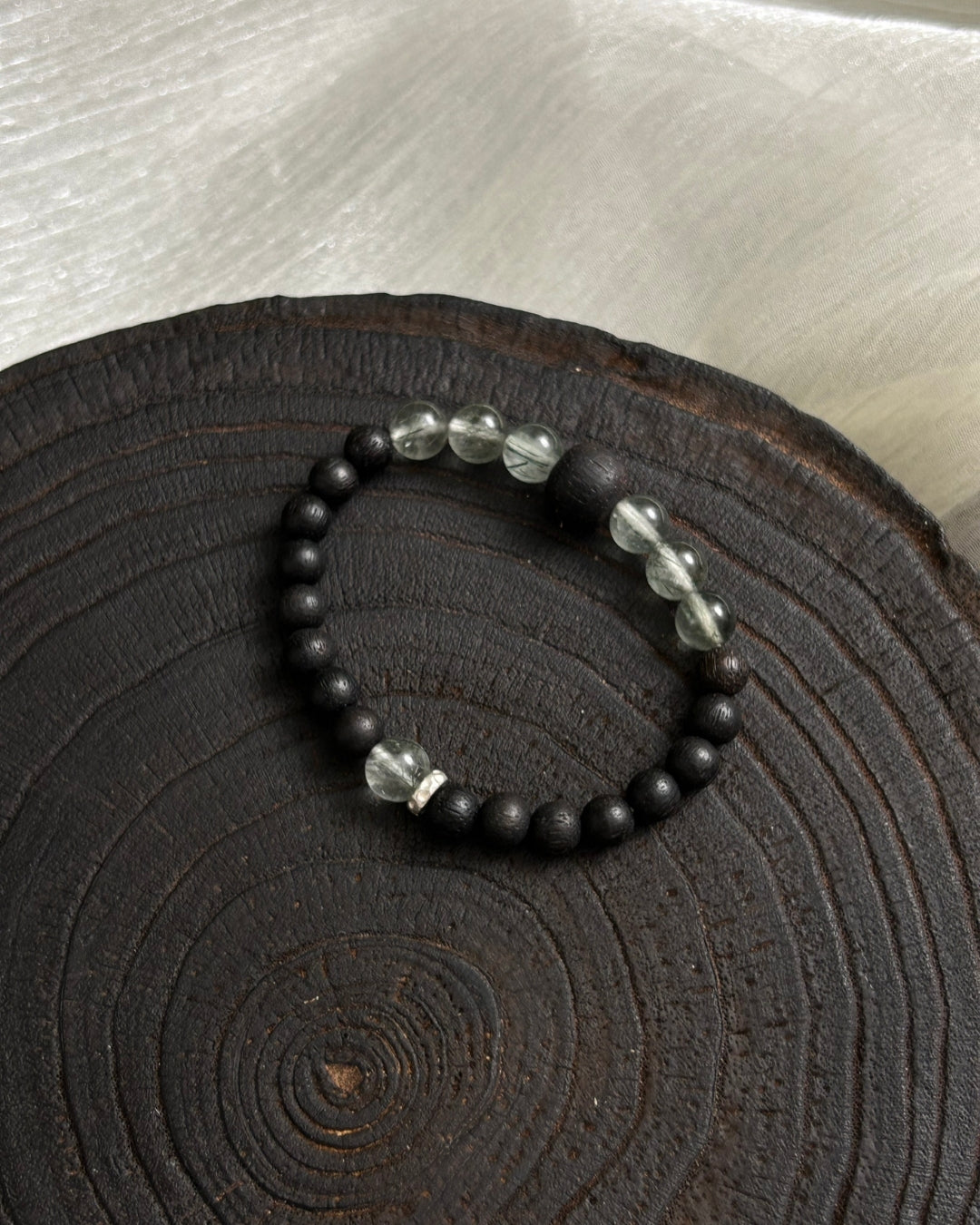 Serendipitous Harmony — Green Rutilated Quartz & Agarwood Bracelet