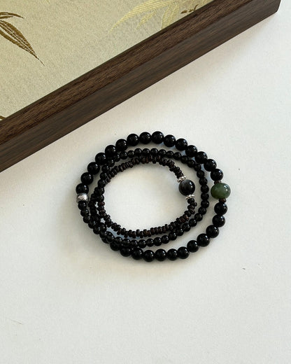 The Night Is Yet Young — Obsidian & 925 Silver Bracelet