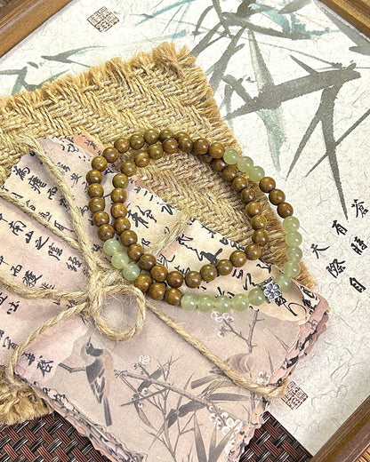 Hetian Jade & Green Sandalwood Bracelet with Sterling Silver