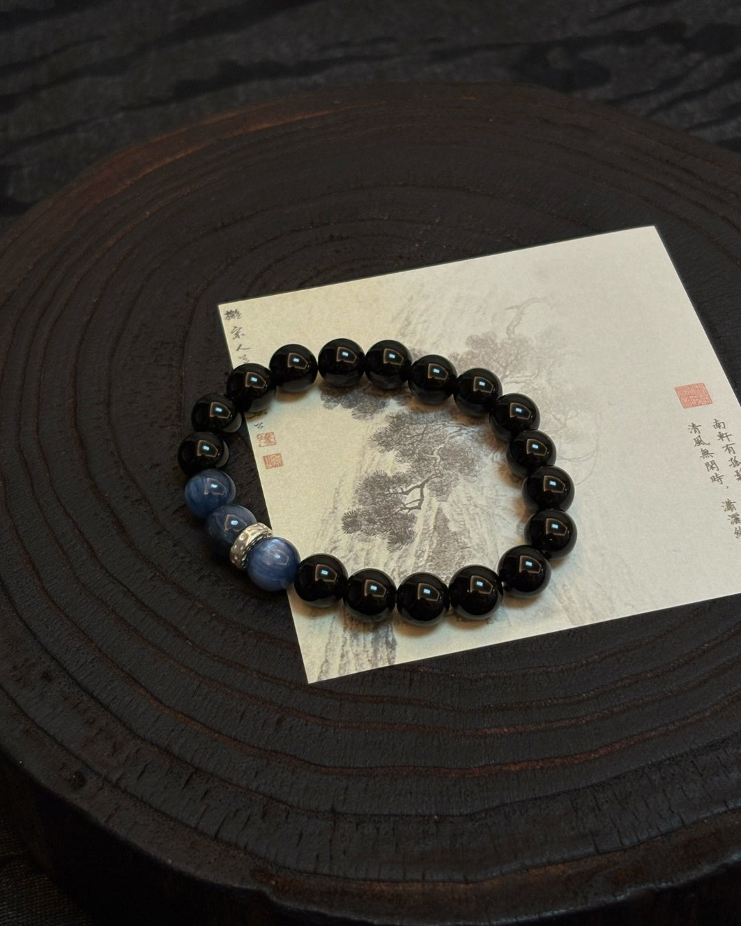 Blue Brook Bracelet – Obsidian, Kyanite & Sterling Silver