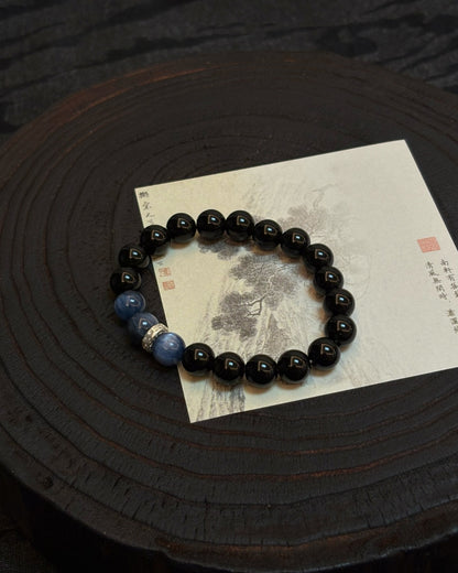 Blue Brook Bracelet – Obsidian, Kyanite & Sterling Silver