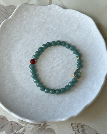 The Prosperity Hulu Bracelet — Blue Water Jadeite, South Red Agate & 925 Silver