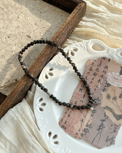 Moonlit Shadow Bracelet – Obsidian & Sterling Silver