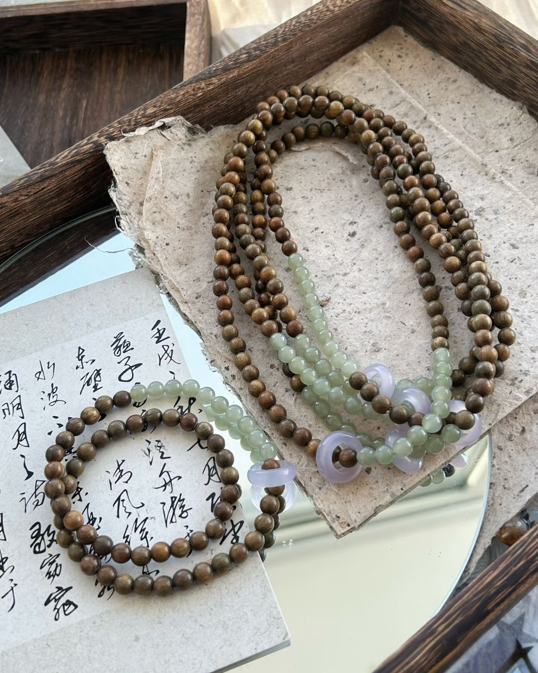 Green Sandalwood × Hotan Jade Bracelet | Calm Wood & Jade Stack