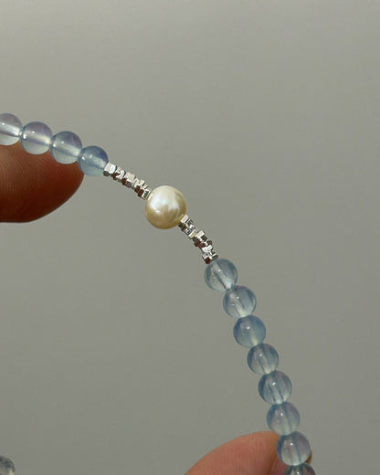 Moonlit Sea — Pearl, Aquamarine & Silver Bracelet