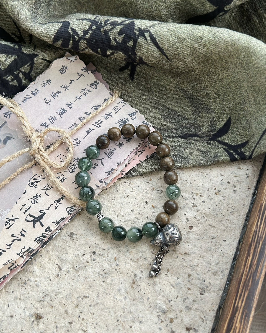 Carefree Darkwood & Green Crystal Bracelet – Sterling Silver