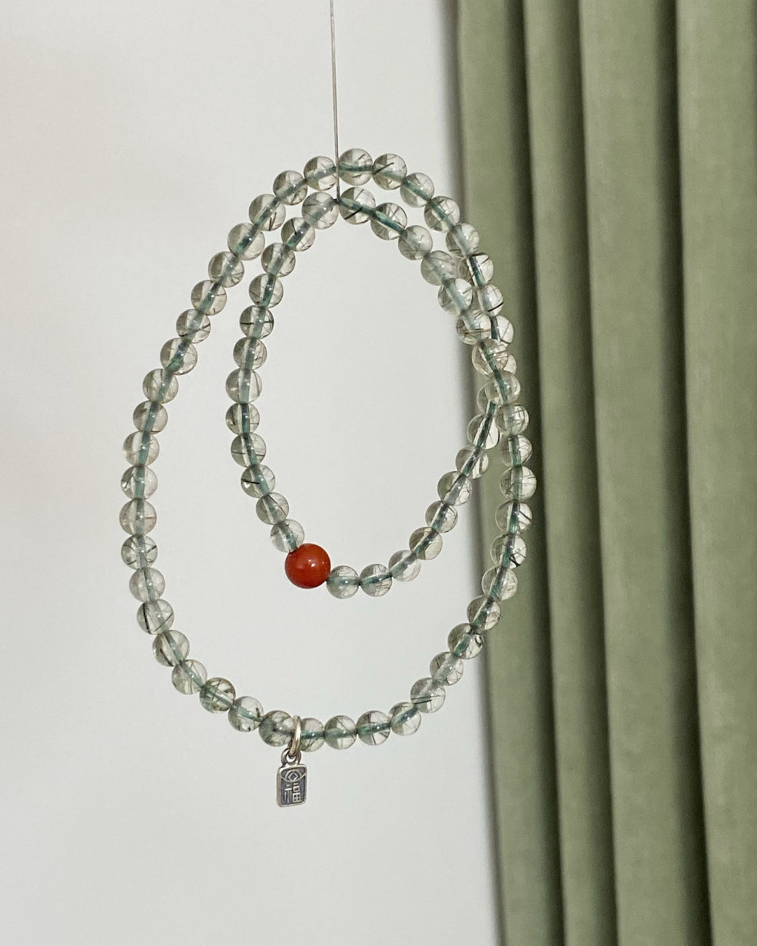 Mountain Retreat Bracelet — Green Hair Crystal, South Red & Sterling Silver