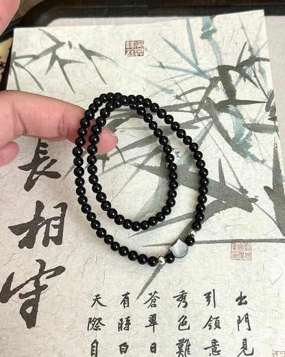 Little Black Cat Obsidian Bracelet with Sterling Silver