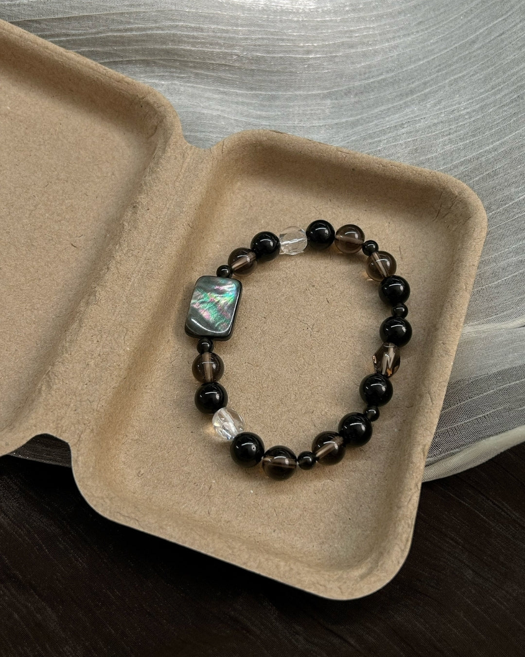 Sparse Shadows — Obsidian, Shell & Crystal Bracelet