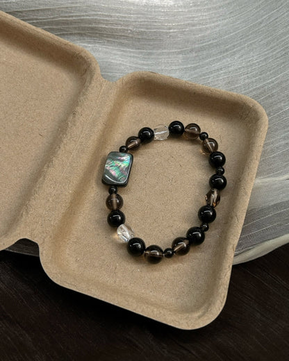 Sparse Shadows — Obsidian, Shell & Crystal Bracelet