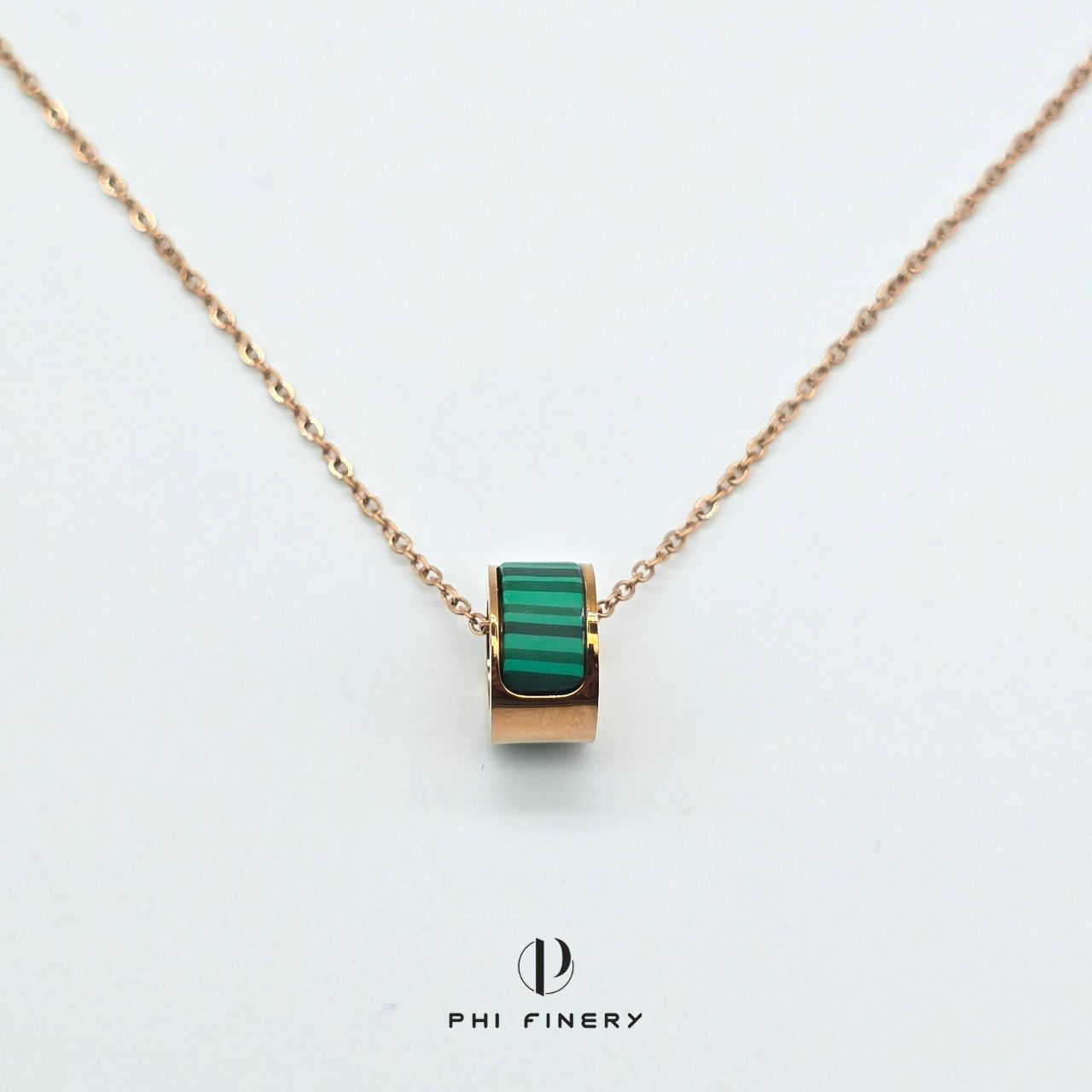 Rose Gold Malachite Barrel Slider Necklace