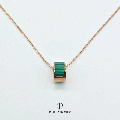 Rose Gold Malachite Barrel Slider Necklace