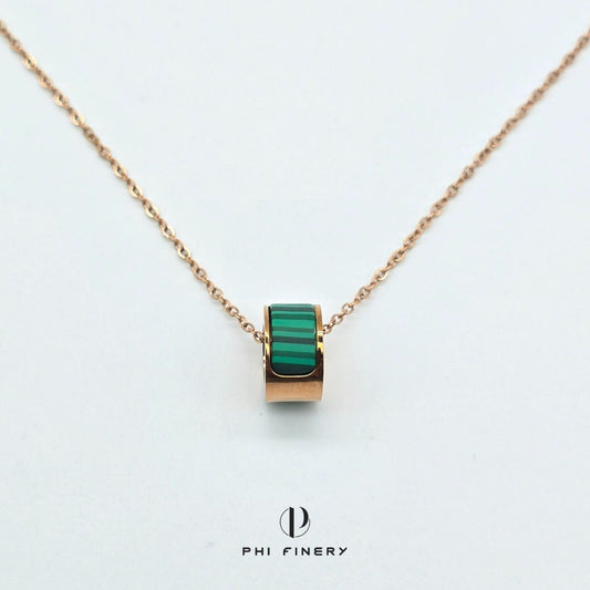 Rose Gold Malachite Barrel Slider Necklace