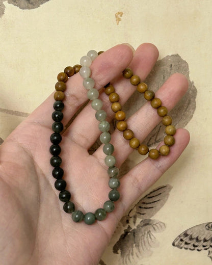 Double‑Ring Green Sandalwood & Natural Stone Bracelet | Unisex Stack