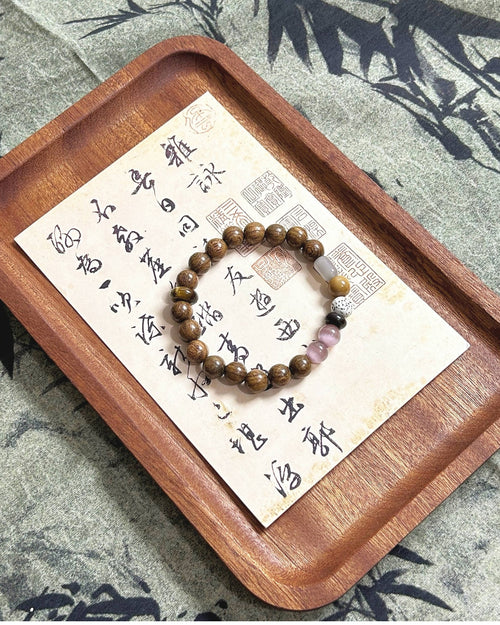 Rosewood, Crystal & Natural Stone Beaded Bracelet