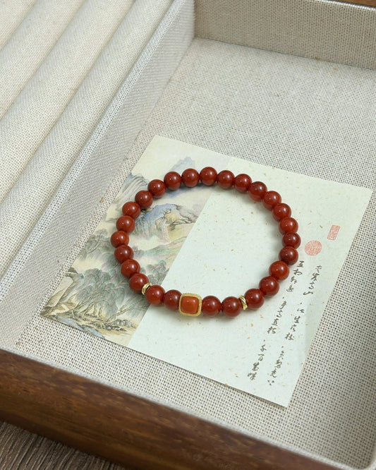Red — South Red Jade & 925 Silver Bracelet