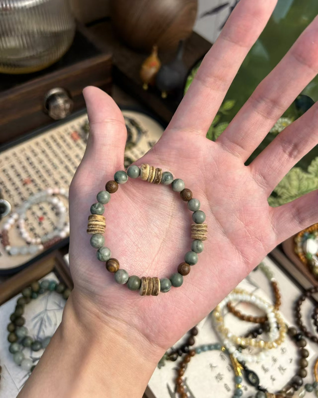 Forest Bracelet – Rosewood, Natural Stone & Coconut Shell