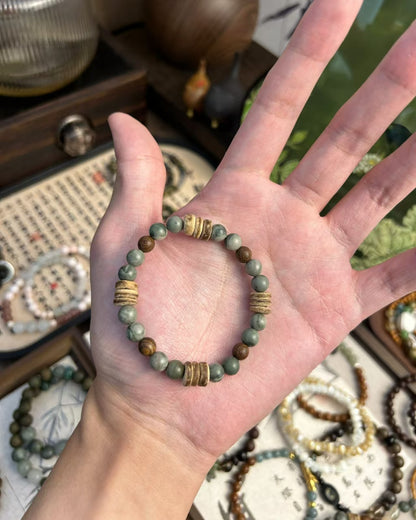 Forest Bracelet – Rosewood, Natural Stone & Coconut Shell