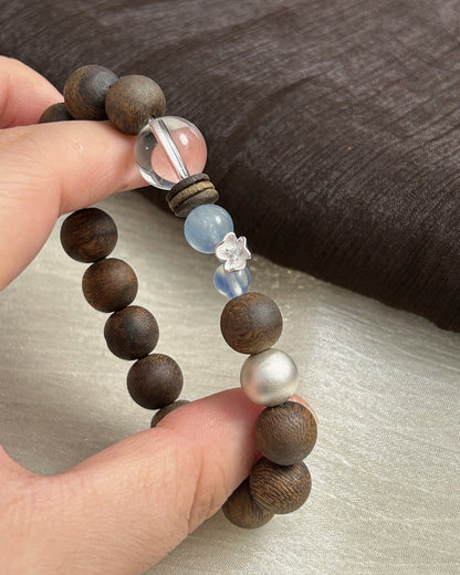 Hills Embrace the Snow — Agarwood, Aquamarine, Crystal & 925 Silver