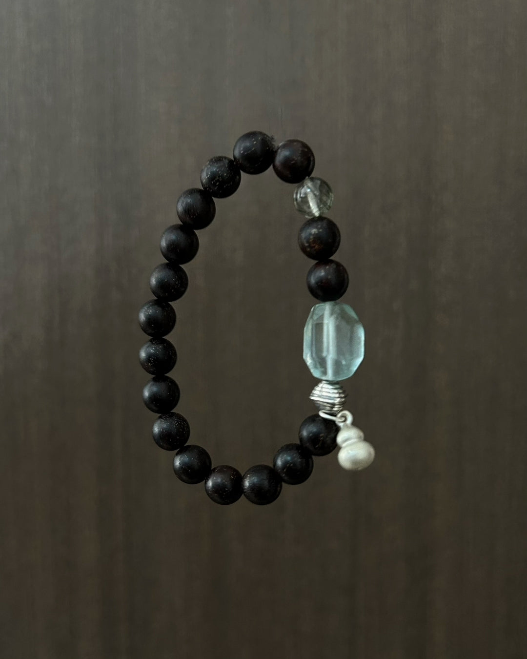 Mountain and River Cloud Shadows — Rosewood, Green Crystal & Silver Bracelet