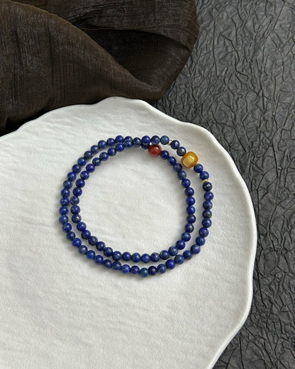 The Midnight Mantra Wrap — Lapis Lazuli, Beeswax Amber, South Red Agate & 925 Silver