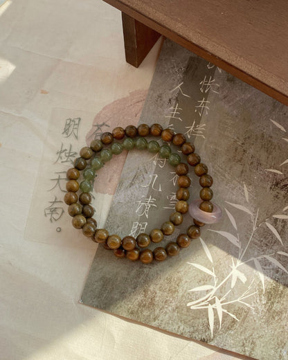 Green Sandalwood × Hotan Jade Bracelet | Calm Wood & Jade Stack