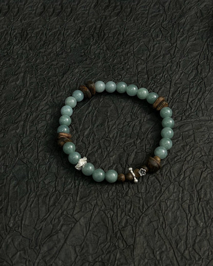 Water Lily — Blue‑Water Jadeite, Agarwood & Silver Bracelet