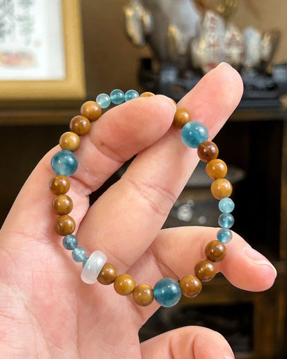 Kuka Wood & Blue Stone Beaded Bracelet | Minimal Unisex Stack