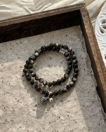 Moonlit Shadow Bracelet – Obsidian & Sterling Silver