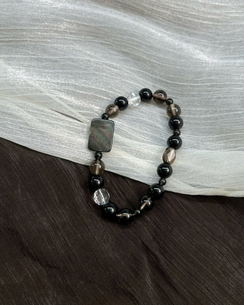 Sparse Shadows — Obsidian, Shell & Crystal Bracelet