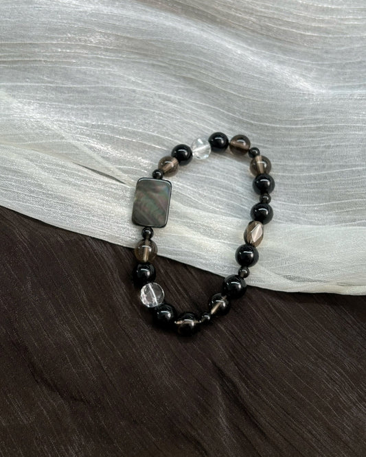 Sparse Shadows — Obsidian, Shell & Crystal Bracelet