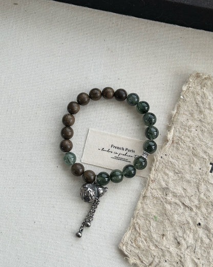 Carefree Darkwood & Green Crystal Bracelet – Sterling Silver