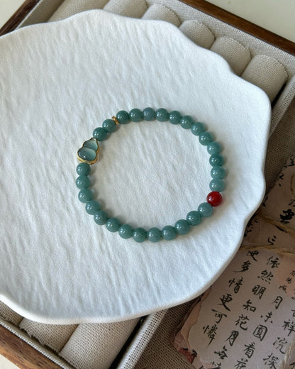 The Prosperity Hulu Bracelet — Blue Water Jadeite, South Red Agate & 925 Silver