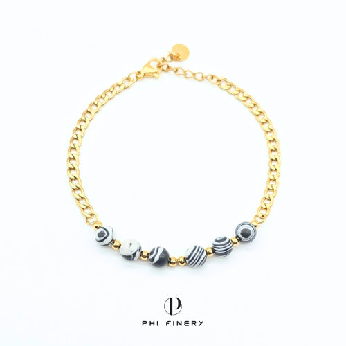 Boho Macaron Marbled Bead Bracelet — Monochrome